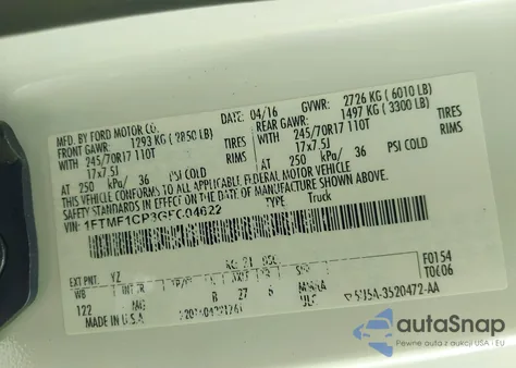 2016 Ford F-150 Xlt from USA, damaged, VIN 1FTMF1CP3GFC04622